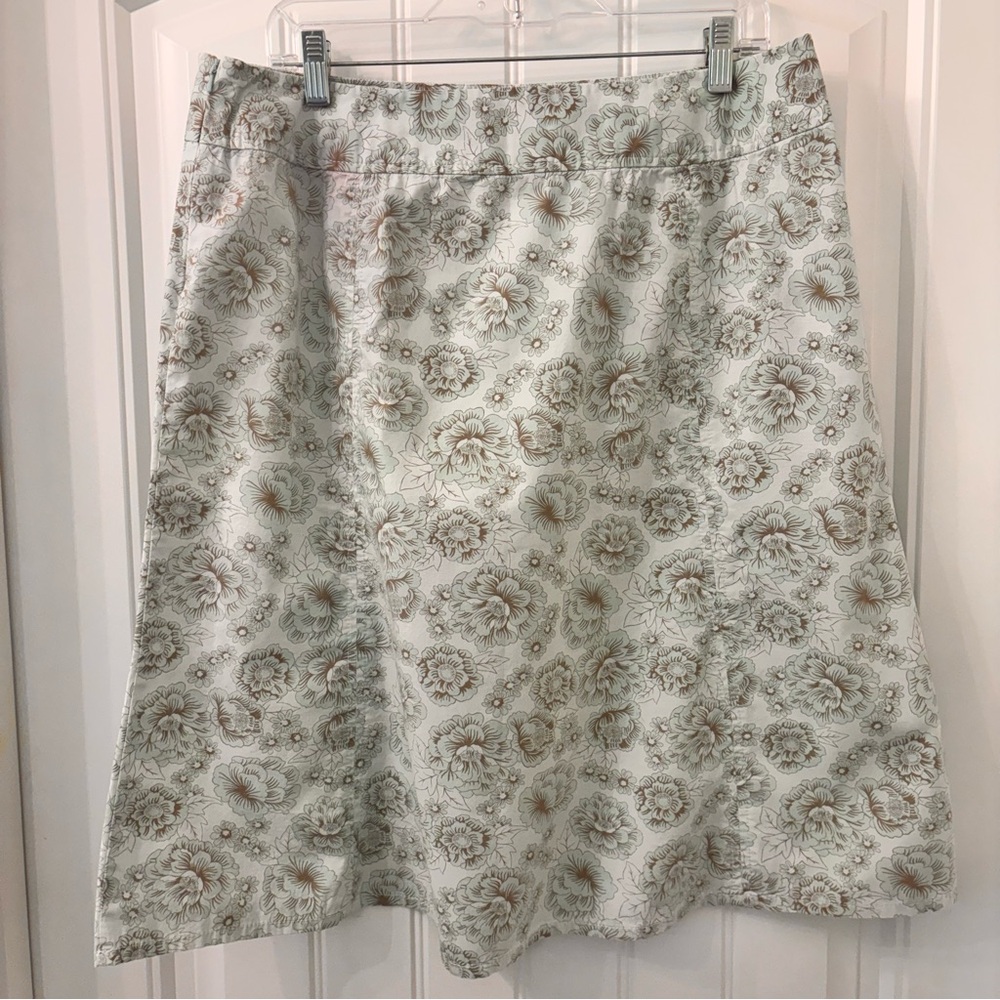 Eddie Bauer Women’s Blue Floral A-Line Knee-Length Cotton Skirt Size 12